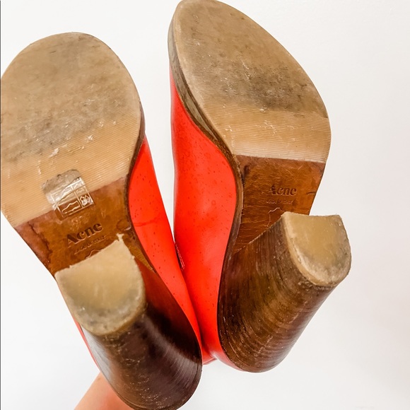 Acne Studios Star Boot Red Leather Heels Ankle Bootie - Picture 5 of 7